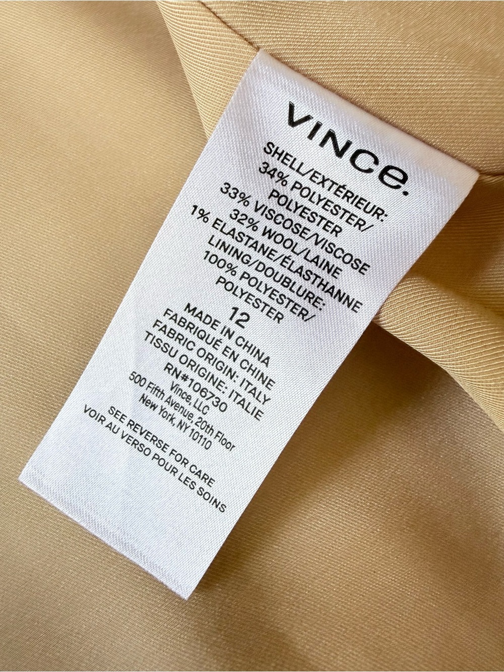 Vince Viscose Wool Blend Single Button Notched Lapel Blazer Jacket Tan Camel 12 - Picture 8 of 9